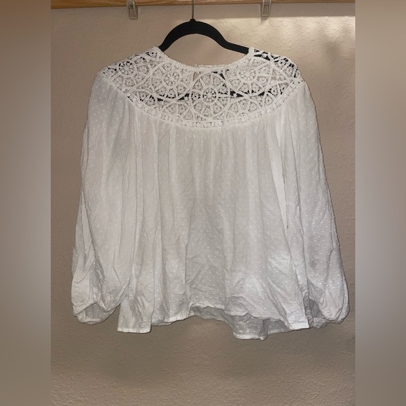 Maje white textured cotton crochet yoke detail high neck blouse - Picture 4 of 6